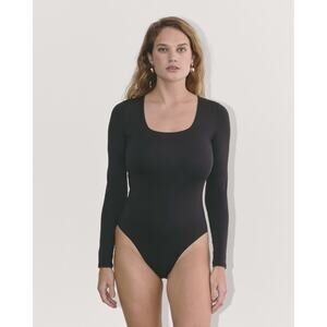 Everlane Bodysuit Womens Black Cheeky Bikini Long Square Neck Supima